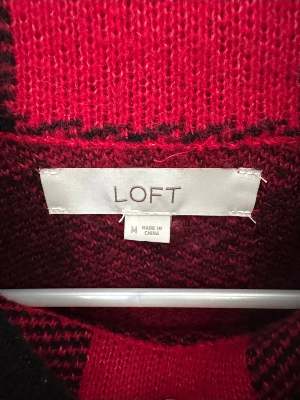 Loft Red and Black Buffalo Plaid Knit mock Neck Sweater
